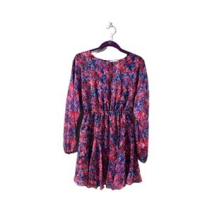 Skies Are Blue Pink Red Blue Floral Long Sleeved Lined Keyhole Dress
